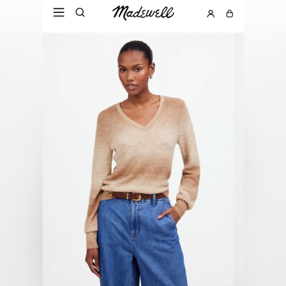 Madewell Women's Alpaca-Blend Deep V-Neck Sweater - Spacedye Fawn